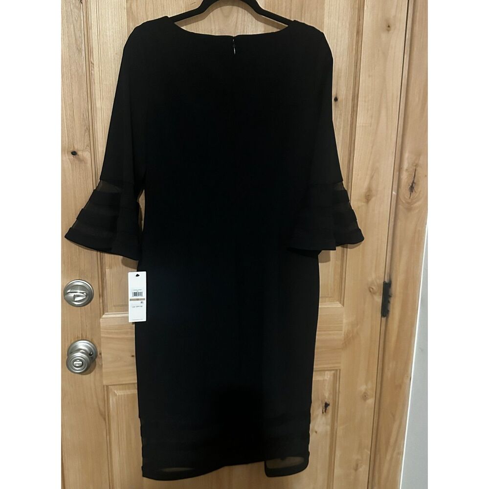 Calvin Klein Black Mesh-Trim Bell-Sleeve Sheath Dress US12 NWT